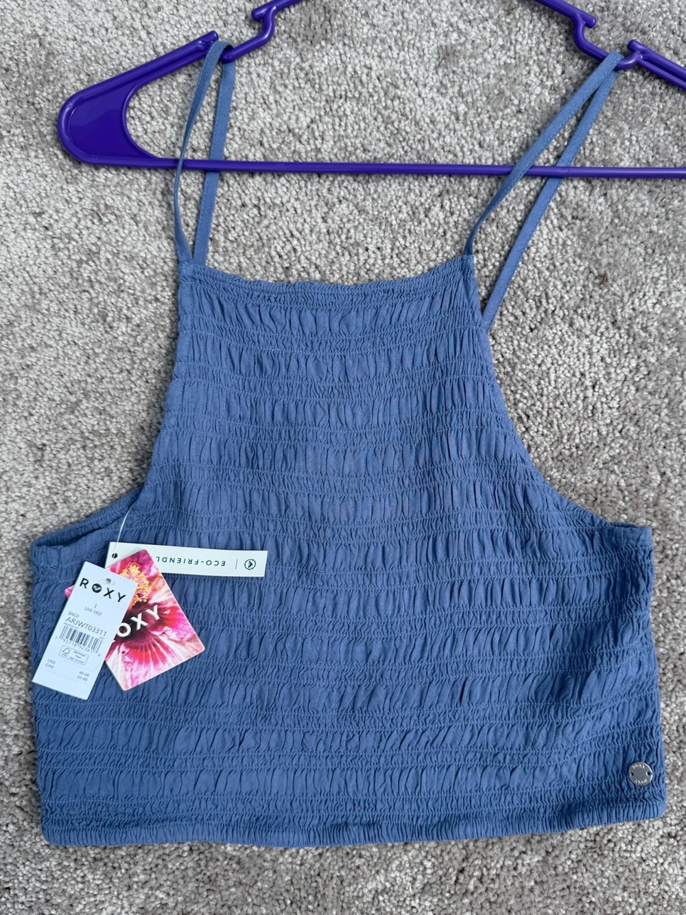 NEW Roxy Dusty Blue Smocked Crop Tank - Roxy
